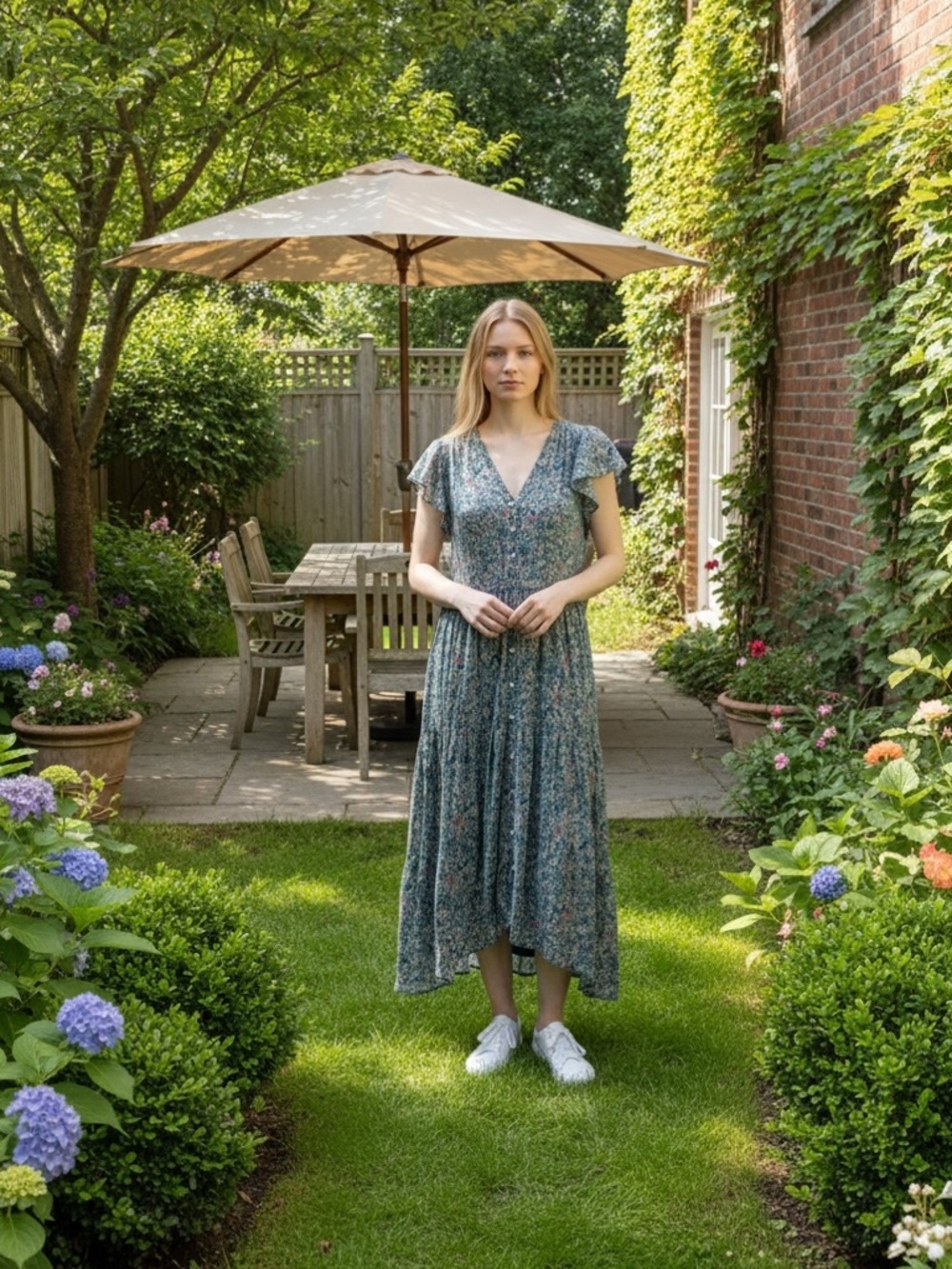 Summer vibes! Trovata Birds of Paradise Teal Floral Midi Dress w Flutter Sleeves